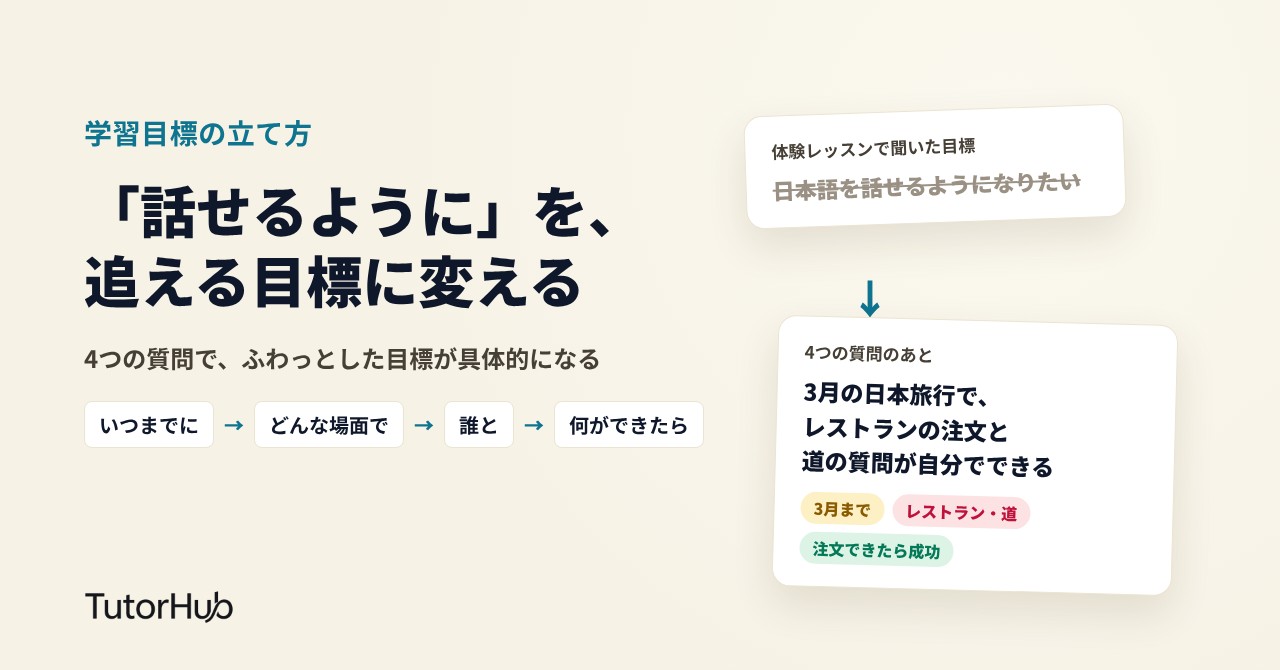 「日本語を話せるようになりたい」を、レッスンで追える目標に変える。オンライン日本語講師のための学習目標の立て方