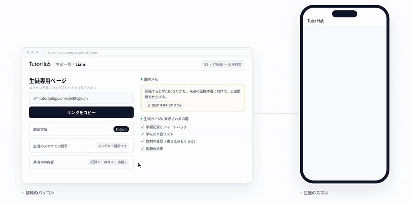 TutorHub:ログイン不要の生徒専用ページ